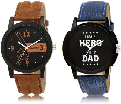 

LOREM MF-1-7 Designer Stylish Black Round Boy's Leather Watch - For Men