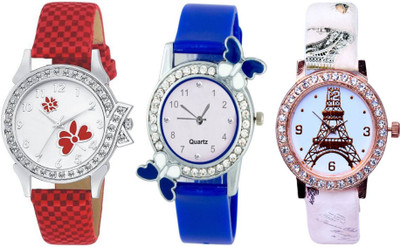 

TRUE KART NEW LOOK Stylish Eiffel Tower & butterfly Printed Dial Leather Belt Combo 103251 Watch - For Girls