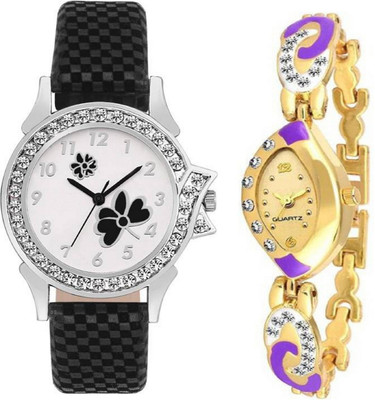 

TRUE KART New Unique Collection Black Flower Dial Leather Belt Combo Watch - For Women