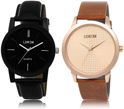 

LOREM MF-5-34 Designer Stylish Rose Gold & Black Round Boy's Leather Watch - For Men