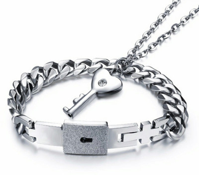 Impression Stainless Steel Crystal Silver Bracelet(Pack of 2)
