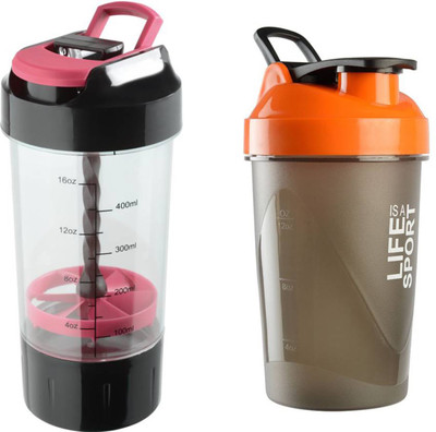 

HAANS Cyclone Pink With Fuel Orange Gym Shaker Combo ( Pack Of 2 ) 500 ml Shaker(Pack of 2, Pink), Pink & orange