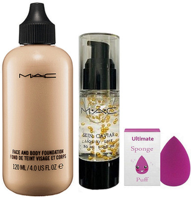 

Ultimate sponge puff & mac face and body foundation & mac pure radiance Glowrizer Face Primer Gel(Set of 3)