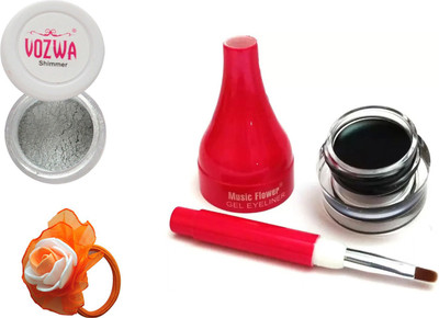 

Vozwa Silver Eyeshadow Shimmer Powder, Waterproof Long Wear Gel Eyeliner and Band(Set of 3)