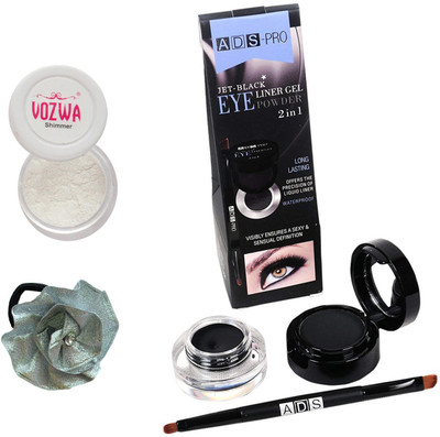 

Vozwa White Eyeshadow Shimmer Powder, Waterproof Long Wear Gel Eyeliner Smudge Proof and Band(Set of 3)