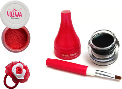 

Vozwa Red Eyeshadow Shimmer Powder, Waterproof Long Wear Gel Eyeliner and Band(Set of 3)