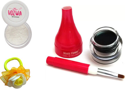 Vozwa White Eyeshadow Shimmer Powder, Waterproof Long Wear Gel Eyeliner and Band(Set of 3)