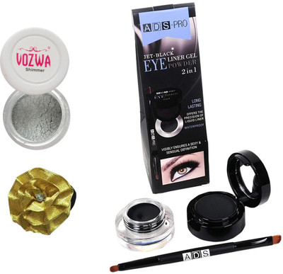 

Vozwa Silver Eyeshadow Shimmer Powder, Waterproof Long Wear Gel Eyeliner Smudge Proof and Band(Set of 3)