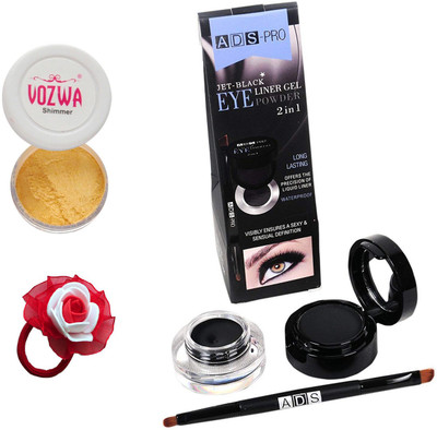 

Vozwa Golden Eyeshadow Shimmer Powder, Waterproof Long Wear Gel Eyeliner Smudge Proof and Band(Set of 3)