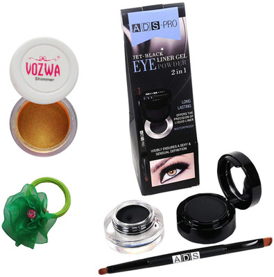 

Vozwa Gold Gradient Eyeshadow Shimmer Powder, Waterproof Long Wear Gel Eyeliner Smudge Proof and Band(Set of 3)
