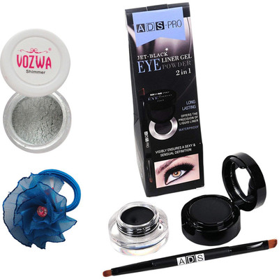 

Vozwa Silver Eyeshadow Shimmer Powder, Waterproof Long Wear Gel Eyeliner Smudge Proof and Band(Set of 3)