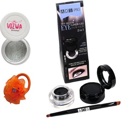 

Vozwa Silver Eyeshadow Shimmer Powder, Waterproof Long Wear Gel Eyeliner Smudge Proof and Band(Set of 3)