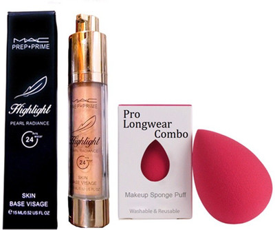 

Pro longwear combo sponge puff & Mac Prep+prime skin base visage highlighter(Set of 2)