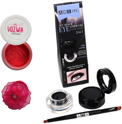 

Vozwa Red Eyeshadow Shimmer Powder, Waterproof Long Wear Gel Eyeliner Smudge Proof and Band(Set of 3)