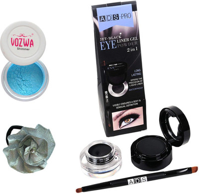 

Vozwa Blue Gradient Eyeshadow Shimmer Powder, Waterproof Long Wear Gel Eyeliner Smudge Proof and Band(Set of 3)