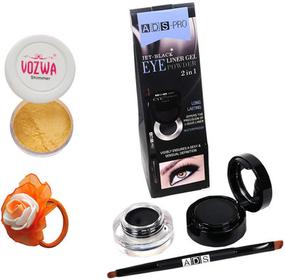 

Vozwa Golden Eyeshadow Shimmer Powder, Waterproof Long Wear Gel Eyeliner Smudge Proof and Band(Set of 3)