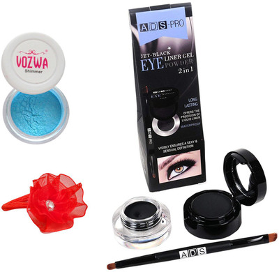 

Vozwa Blue Gradient Eyeshadow Shimmer Powder, Waterproof Long Wear Gel Eyeliner Smudge Proof and Band(Set of 3)