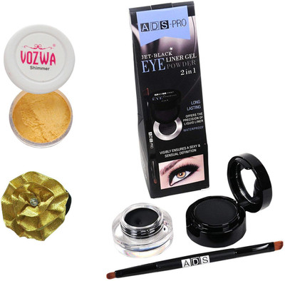 

Vozwa Golden Eyeshadow Shimmer Powder, Waterproof Long Wear Gel Eyeliner Smudge Proof and Band(Set of 3)
