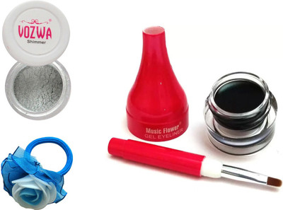 

Vozwa Silver Eyeshadow Shimmer Powder, Waterproof Long Wear Gel Eyeliner and Band(Set of 3)