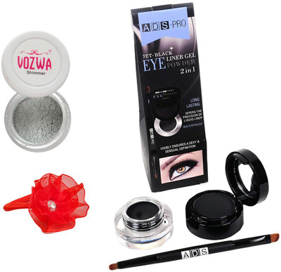 

Vozwa Silver Eyeshadow Shimmer Powder, Waterproof Long Wear Gel Eyeliner Smudge Proof and Band(Set of 3)