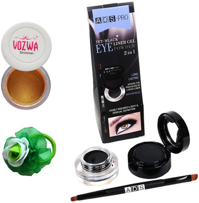 

Vozwa Gold Gradient Eyeshadow Shimmer Powder, Waterproof Long Wear Gel Eyeliner Smudge Proof and Band(Set of 3)