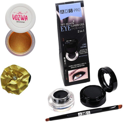 

Vozwa Gold Gradient Eyeshadow Shimmer Powder, Waterproof Long Wear Gel Eyeliner Smudge Proof and Band(Set of 3)