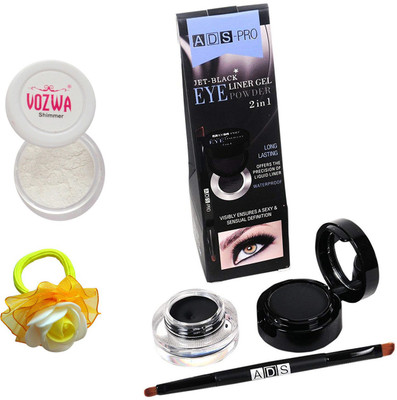

Vozwa White Eyeshadow Shimmer Powder, Waterproof Long Wear Gel Eyeliner Smudge Proof and Band(Set of 3)