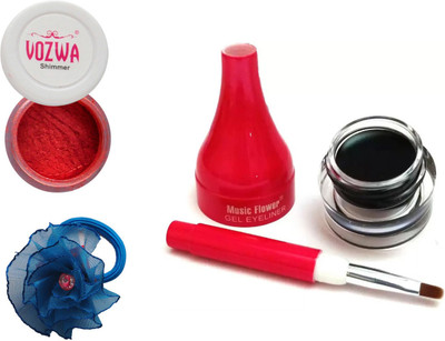 

Vozwa Red Eyeshadow Shimmer Powder, Waterproof Long Wear Gel Eyeliner and Band(Set of 3)