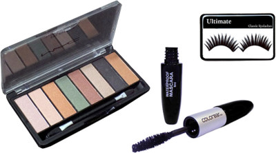Ultimate Eyelashes, Mac 8 Shade Eyeshadow Palette, Colorbar 2 In 1 Eyeliner & Mascara(Set of 3)
