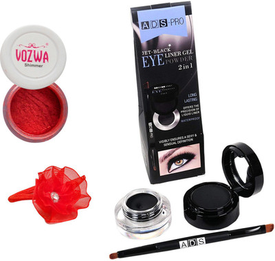 

Vozwa Red Eyeshadow Shimmer Powder, Waterproof Long Wear Gel Eyeliner Smudge Proof and Band(Set of 3)