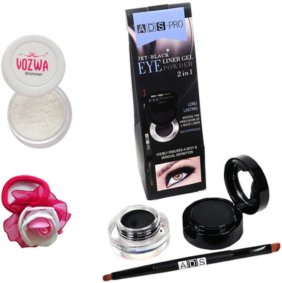 

Vozwa White Eyeshadow Shimmer Powder, Waterproof Long Wear Gel Eyeliner Smudge Proof and Band(Set of 3)