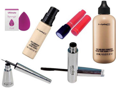 

Ultimate sponge puff & mac face and body foundation & mac pro longwear concealer & mac Liptencity Matte Lipstick & Mac Broke Candy Eyeliner With Mascara(Set of 6)