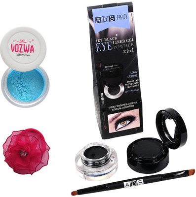 

Vozwa Blue Gradient Eyeshadow Shimmer Powder, Waterproof Long Wear Gel Eyeliner Smudge Proof and Band(Set of 3)