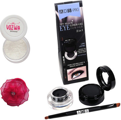 

Vozwa White Eyeshadow Shimmer Powder, Waterproof Long Wear Gel Eyeliner Smudge Proof and Band(Set of 3)