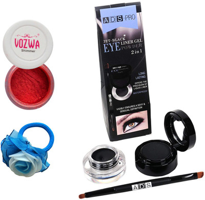 

Vozwa Red Eyeshadow Shimmer Powder, Waterproof Long Wear Gel Eyeliner Smudge Proof and Band(Set of 3)