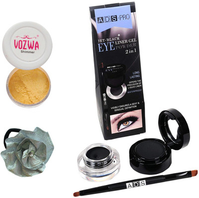 

Vozwa Golden Eyeshadow Shimmer Powder, Waterproof Long Wear Gel Eyeliner Smudge Proof and Band(Set of 3)