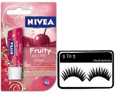 

9 to 5 eyelashes with nivea fruity shine lip balm(Set of 2)