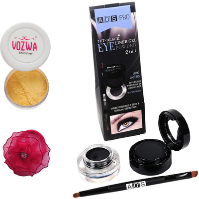 

Vozwa Golden Eyeshadow Shimmer Powder, Waterproof Long Wear Gel Eyeliner Smudge Proof and Band(Set of 3)