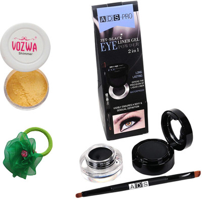 

Vozwa Golden Eyeshadow Shimmer Powder, Waterproof Long Wear Gel Eyeliner Smudge Proof and Band(Set of 3)