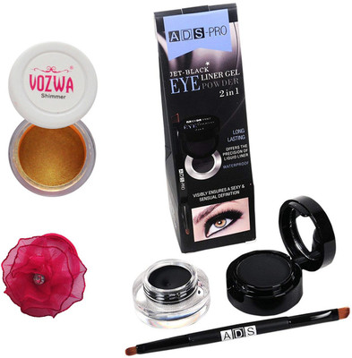 

Vozwa Gold Gradient Eyeshadow Shimmer Powder, Waterproof Long Wear Gel Eyeliner Smudge Proof and Band(Set of 3)