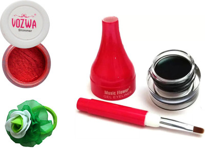 

Vozwa Red Eyeshadow Shimmer Powder, Waterproof Long Wear Gel Eyeliner and Band(Set of 3)