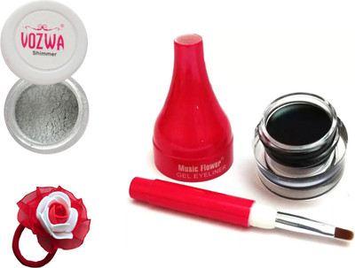 

Vozwa Silver Eyeshadow Shimmer Powder, Waterproof Long Wear Gel Eyeliner and Band(Set of 3)