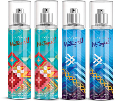 

Layer Shot WottaGirl 2 Pure Paradise & 2 Deep Space Deodorant Spray - For Women(540 ml, Pack of 4)