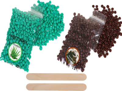 

AuraSkin Aloevera green w Dark chocolate beans wax green beans wax hard beans wax beans stripless no pain bikini wax Wax with wooden sticks. Wax(200 g)