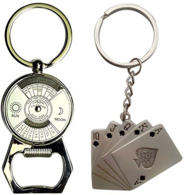 

Confident 50metal Years Calender And Poker Cards Key Chain(Silver)