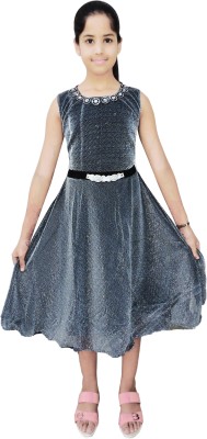 AD & AV Girls Midi/Knee Length Party Dress(Grey, Sleeveless)