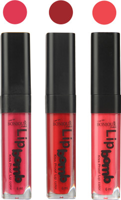 

Bonjour Paris Long lasting velvet matte lipstick(Hot pink, red, peach, 18 g)
