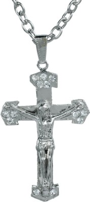 memoir 316L Stainless Steel CZ Studded 3D Jesus Christ Crucifix Cross locket Silver Cubic Zirconia Brass Pendant
