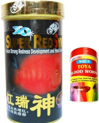 

Goofy Tails XO Super Redsyn Flower Horn Breeds Fish Food (280ml) With Toya Blood Worms (5gm) Sea Food Fish Treat(175 g)