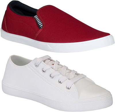 

Pexlo Men's Combo Pack of 2 Casual Shoes (Sneakers Shoes) Slip On Sneakers For Men(Maroon, White